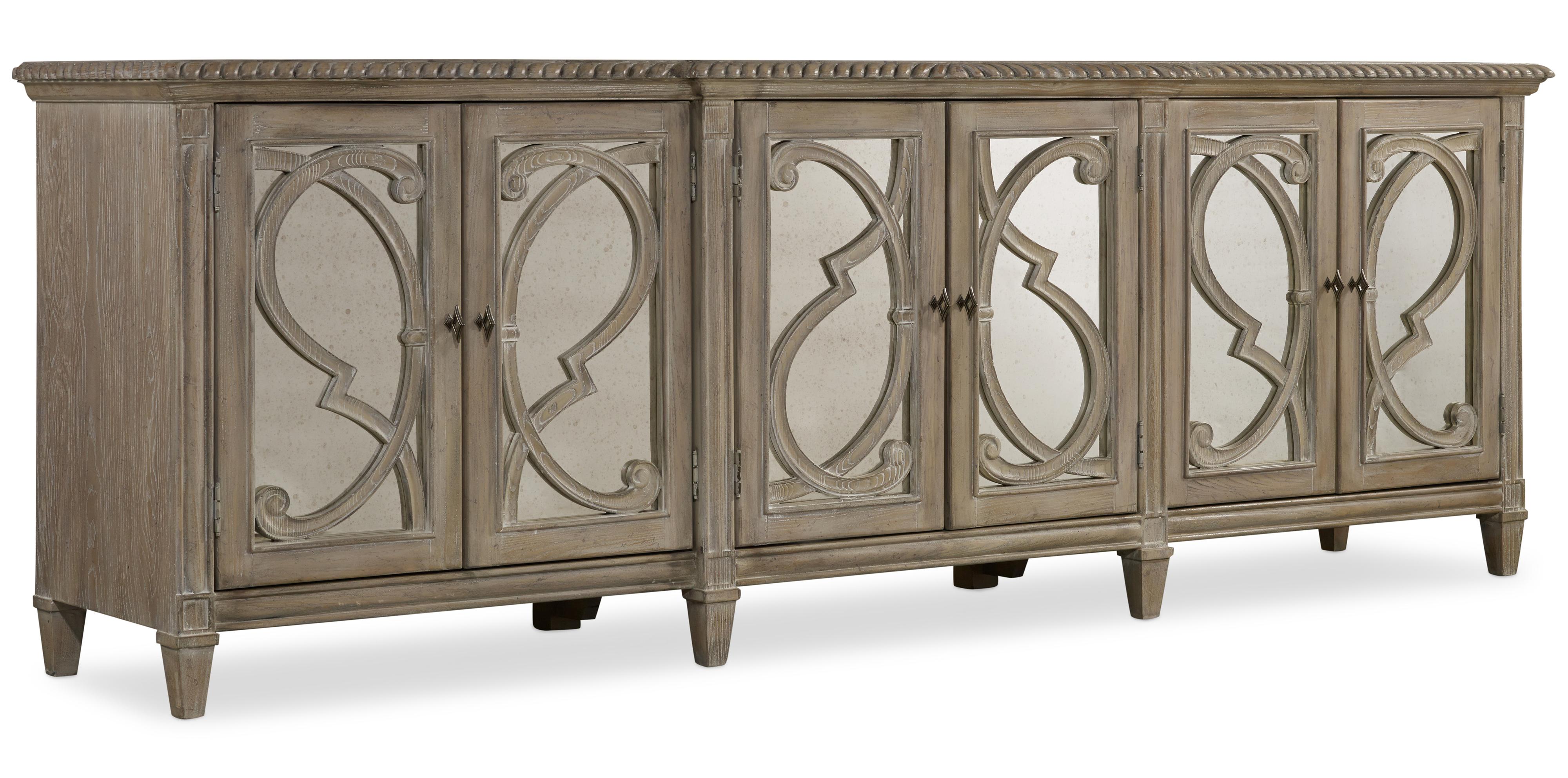 Hooker Furniture Solana Console with 6 Glass Doors and Decorative Wood